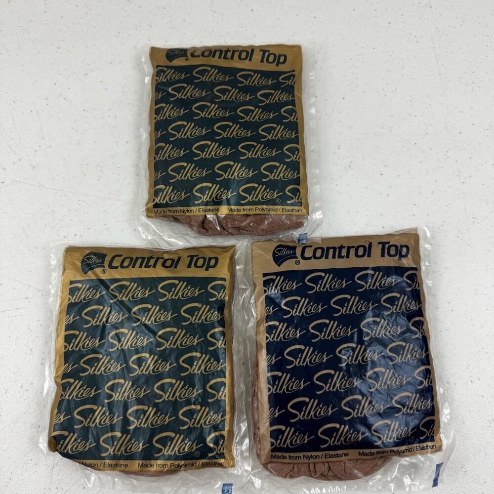 Silkies Control Top Pantyhose Lot Of 3 Small Nude Natural Sealed 070101
